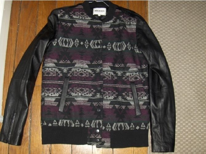 American Retro Maraksh Jacke Aztekisches Muster Leder Schwarz - Ansicht 4