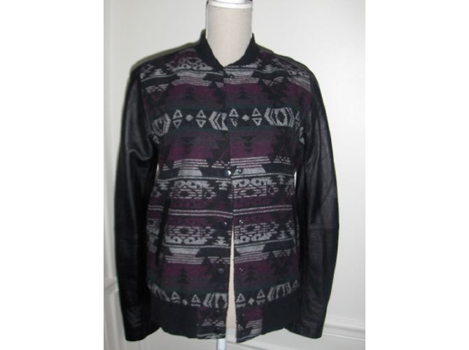 American Retro Maraksh Jacke Aztekisches Muster Leder Schwarz - Ansicht 5