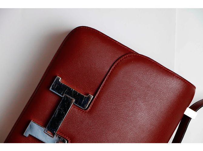 Borsa a mano Hermès Constance 24 Pelle Rosso Scuro Bordò - vista 4