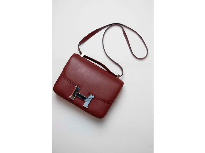 Borsa a mano Hermès Constance 24 Pelle Rosso Scuro Bordò - vista 5