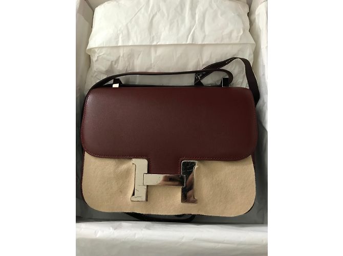 Borsa a mano Hermès Constance 24 Pelle Rosso Scuro Bordò - vista 7
