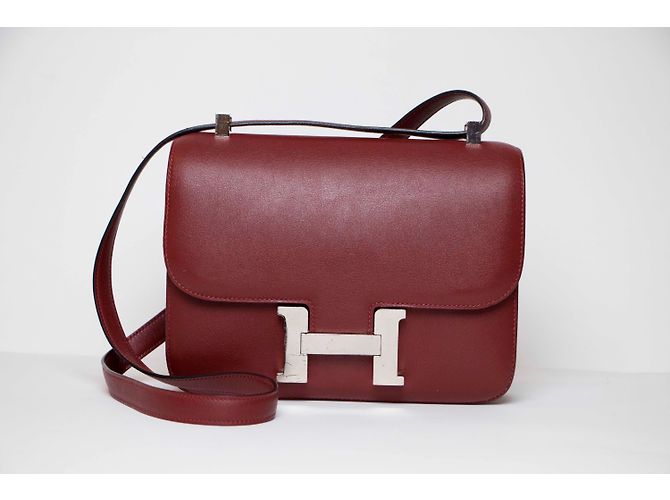 Borsa a mano Hermès Constance 24 Pelle Rosso Scuro Bordò - vista 8