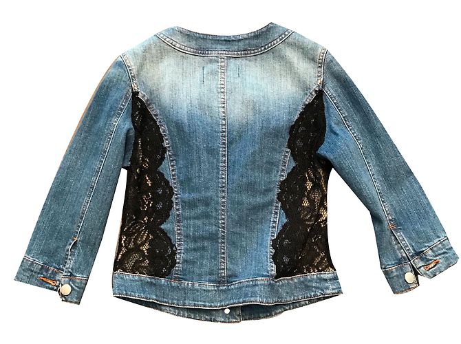 Giacca in denim Flavio Castellani con inserti in pizzo nero Blu - vista 2