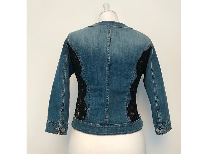 Giacca in denim Flavio Castellani con inserti in pizzo nero Blu - vista 3