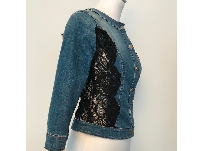 Giacca in denim Flavio Castellani con inserti in pizzo nero Blu - vista 4