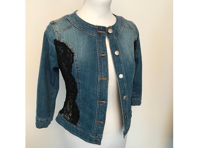 Giacca in denim Flavio Castellani con inserti in pizzo nero Blu - vista 5