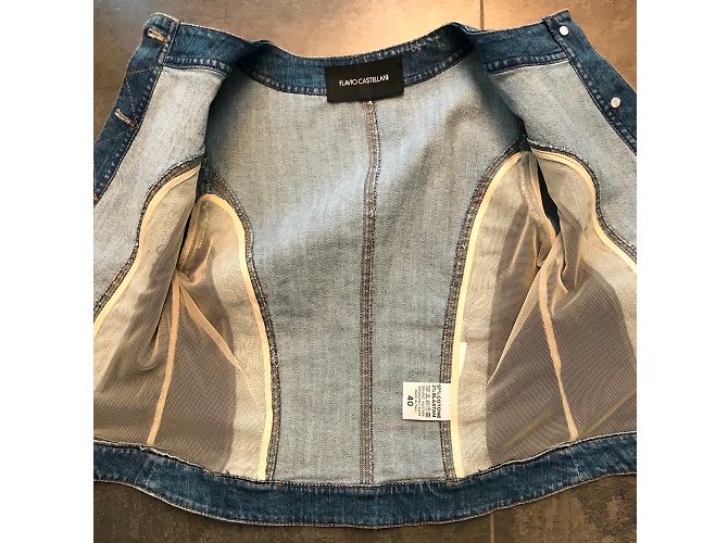 Giacca in denim Flavio Castellani con inserti in pizzo nero Blu - vista 6
