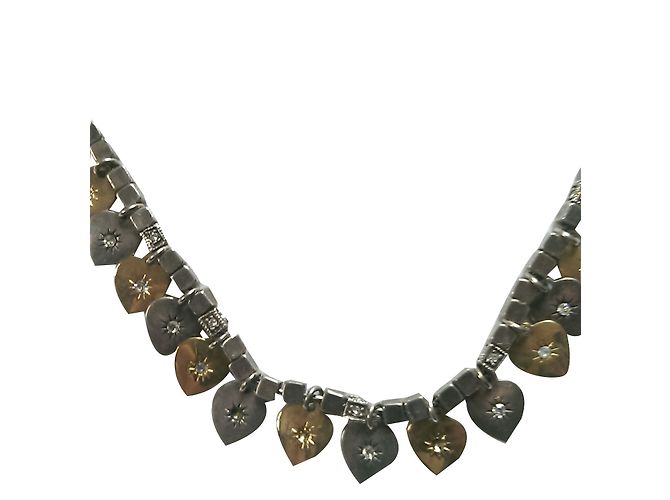Collier Gas avec Cœurs Argentés et Dorés Strass Swarovski - vue 2