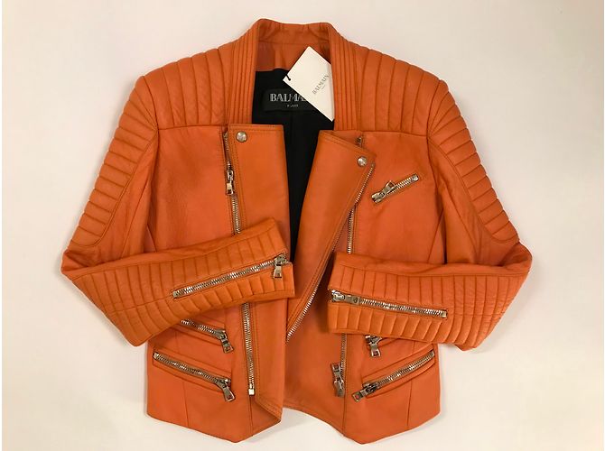 Balmain gesteppte Leder Bikerjacke - Ansicht 18