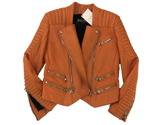 Balmain gesteppte Leder Bikerjacke - Ansicht 2