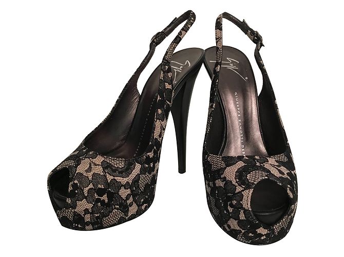 Sandali Slingback Giuseppe Zanotti Pizzo Nero - vista 2