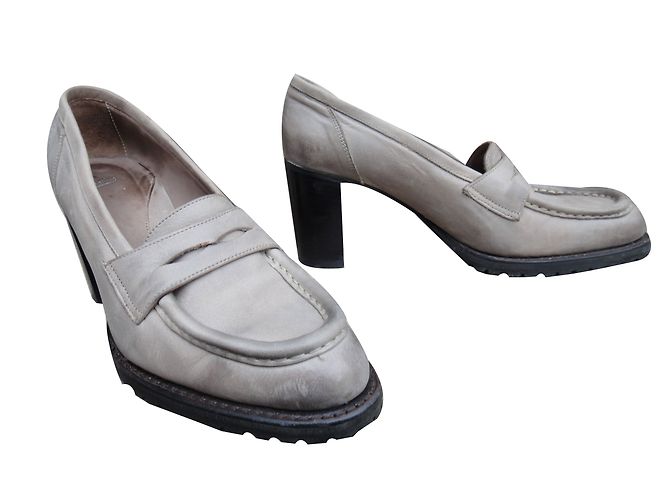Paraboot Penny Loafer Ballerinas aus grau Leder mit 8cm Absatz - Ansicht 2