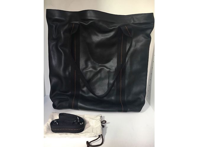 Borsa Hermès Caravan in pelle nera e tela Nero Arancione - vista 3