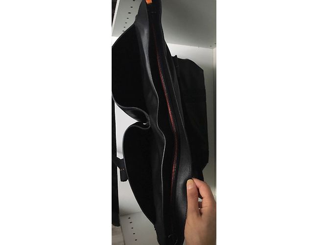 Borsa Hermès Caravan in pelle nera e tela Nero Arancione - vista 5