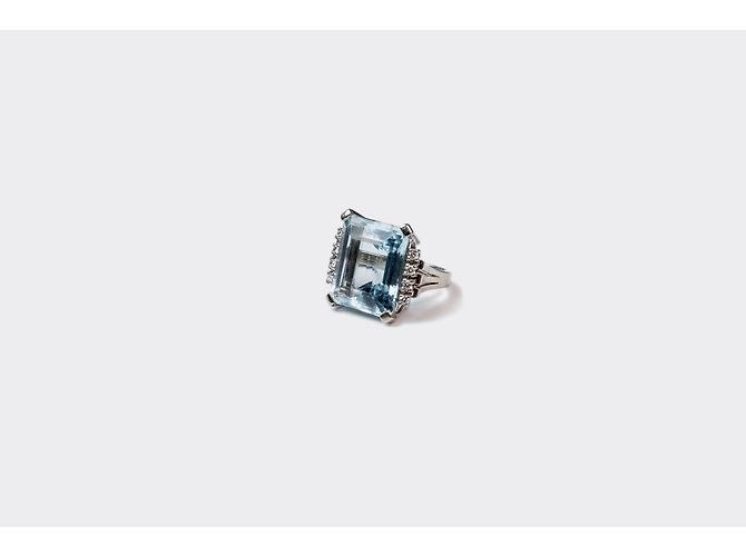 Autre Marque Anello in oro bianco con acquamarina e diamanti Blu - vista 2