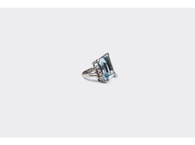 Autre Marque Anello in oro bianco con acquamarina e diamanti Blu - vista 4