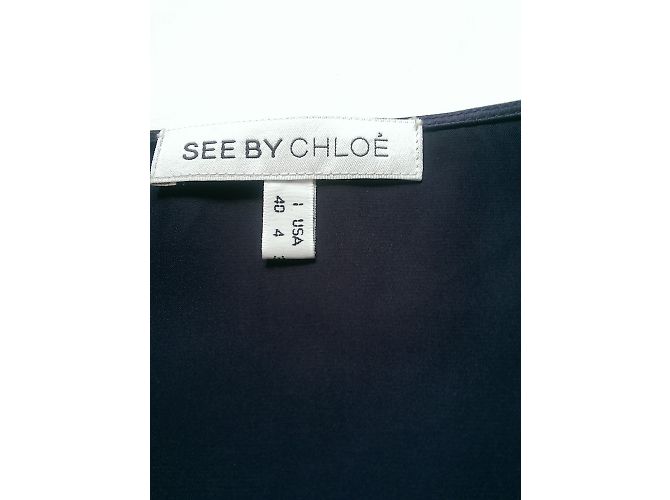 Abito See by Chloé in seta blu navy con scollo a V - vista 2