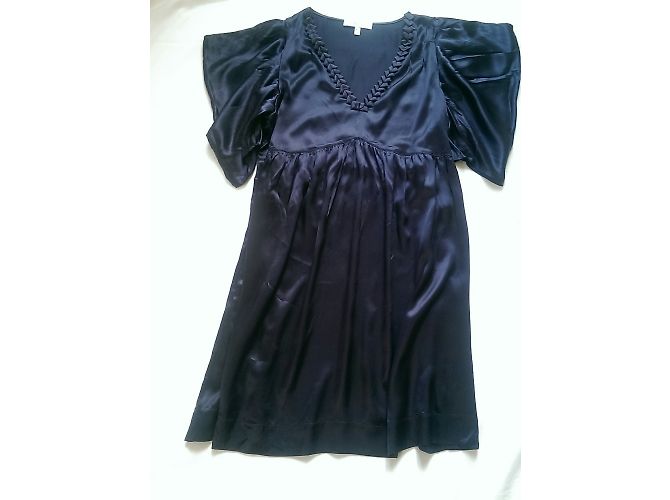 Abito See by Chloé in seta blu navy con scollo a V - vista 3