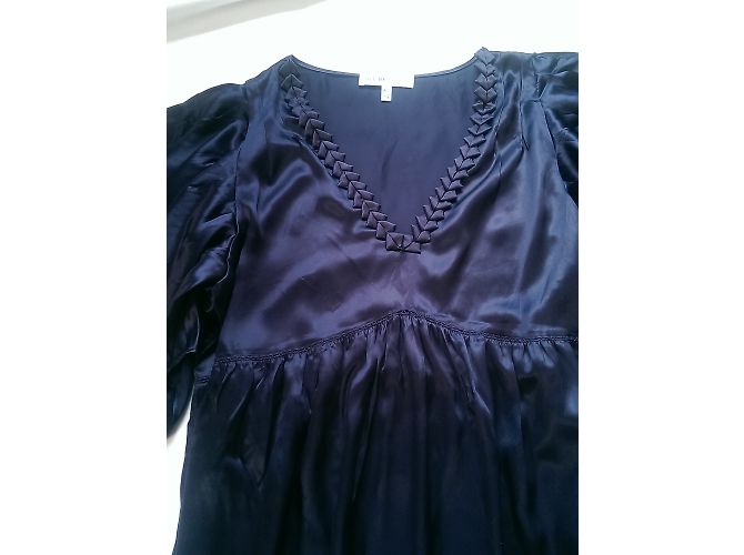 Abito See by Chloé in seta blu navy con scollo a V - vista 5
