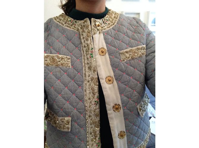Chaqueta Manoush de algodón a rayas rosa blanco azul - vista 4