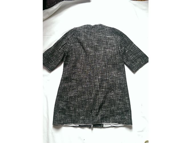René Lezard Giacca Lunga in Tweed Grigio Seta e Cotone - vista 3