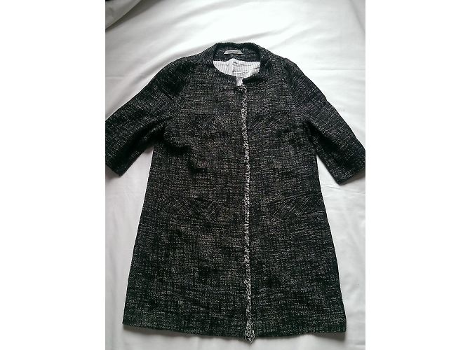 René Lezard Giacca Lunga in Tweed Grigio Seta e Cotone - vista 4