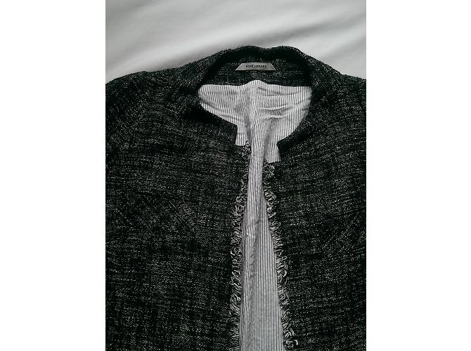 René Lezard Giacca Lunga in Tweed Grigio Seta e Cotone - vista 6