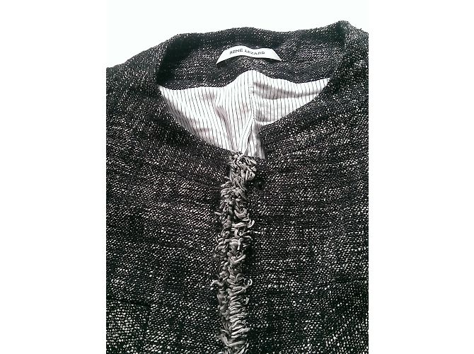 René Lezard Giacca Lunga in Tweed Grigio Seta e Cotone - vista 7