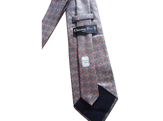 Cravatta Christian Dior in seta stampata Taupe Grigia Arancione - vista 2