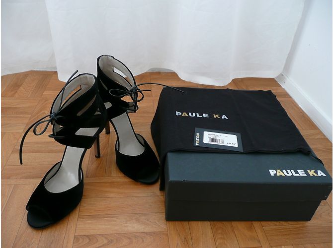 Sandali Paule Ka in pelle e velluto nero - vista 6
