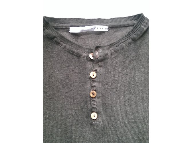 Autre Marque RELIVE Baumwollpullover mit Knöpfen Khaki M - Ansicht 5
