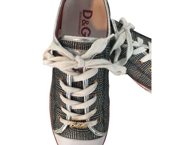 D&G Classic Sneaker rot grau Leder und metallischem Stoff 38 Anthrazitgrau - Ansicht 2