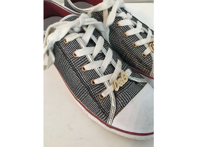 D&G Classic Sneaker rot grau Leder und metallischem Stoff 38 Anthrazitgrau - Ansicht 3