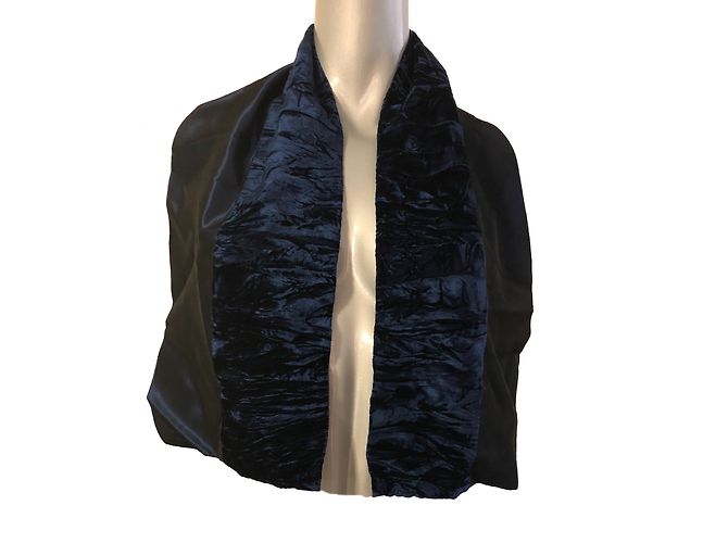 Autre Marque Sciarpa Paule Vasseur in velluto e taffetà blu navy - vista 2