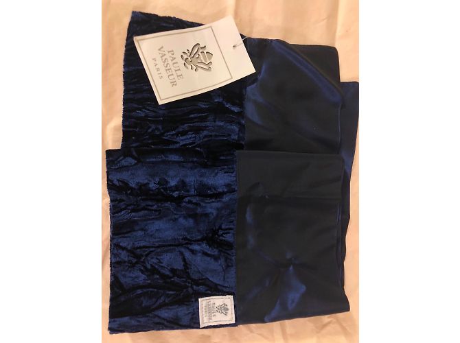 Autre Marque Sciarpa Paule Vasseur in velluto e taffetà blu navy - vista 3