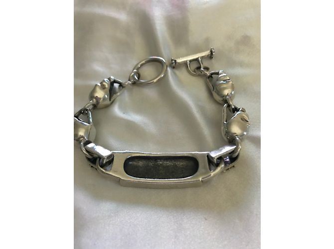 Autre Marque Bracciale in argento massiccio con targhetta e teschi - vista 4