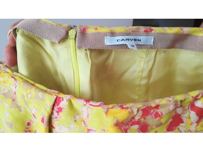 Falda Carven de seda y lino amarilla Amarillo - vista 3