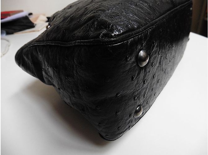 Borsa Renaud Pellegrino in pelle di struzzo nera Nero - vista 10