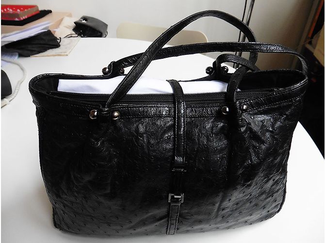 Borsa Renaud Pellegrino in pelle di struzzo nera Nero - vista 3