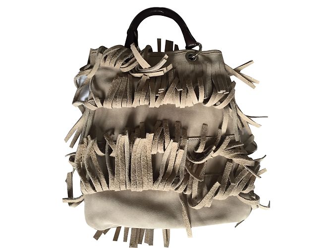 Borsa con frange Fairmount beige in pelle di cervo - vista 2