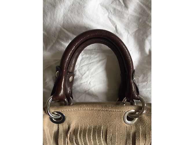 Borsa con frange Fairmount beige in pelle di cervo - vista 5