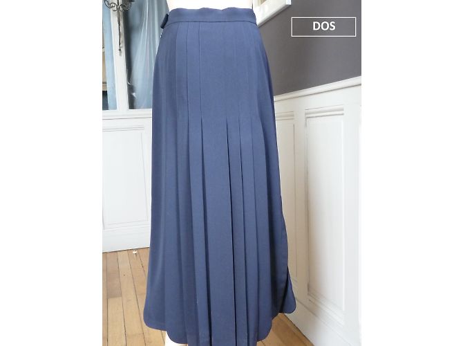 Falda larga recta Chanel azul marino de poliéster - vista 6