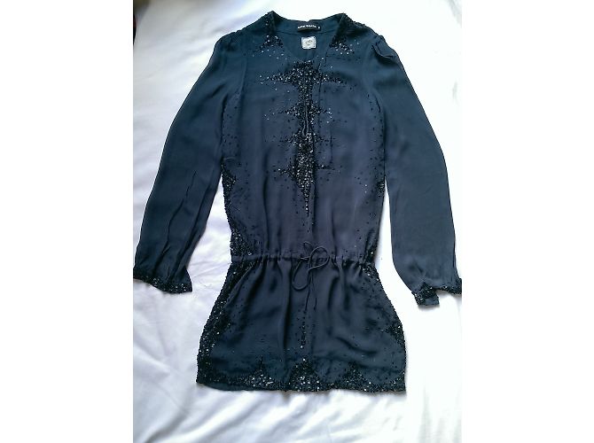 Antik Batik Chiffonkleid in Blau mit Pailletten - Ansicht 3