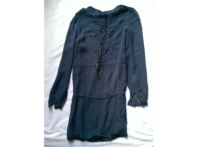 Antik Batik Chiffonkleid in Blau mit Pailletten - Ansicht 4