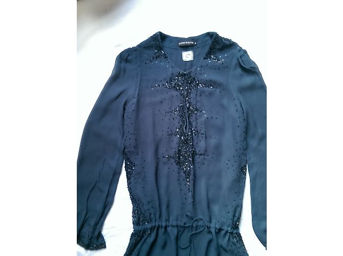 Antik Batik Chiffonkleid in Blau mit Pailletten - Ansicht 5