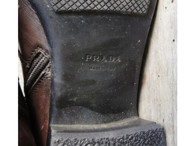 Botas Prada de cuero marrón Talla 37 Castaño - vista 10