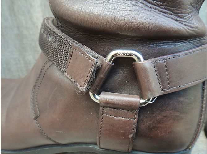 Botas Prada de cuero marrón Talla 37 Castaño - vista 8