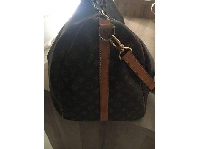 Louis Vuitton Keepall Spalla 60 Marrone Scuro Pelle - vista 4