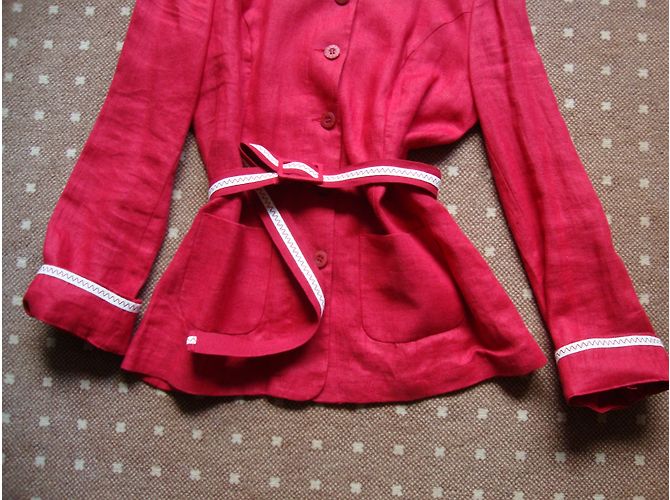 Autre Marque Burton Safari Jacke Rot Leinen Größe 36 - Ansicht 3