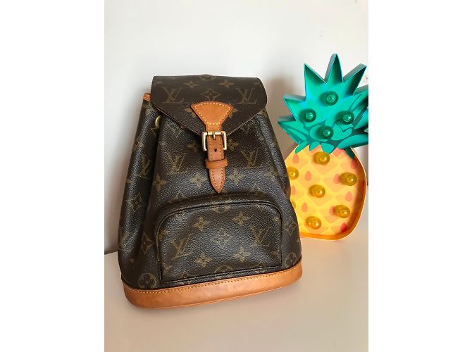 Louis Vuitton Mini Zaino Montsouris in Canvas Monogram Marrone D'oro - vista 3
